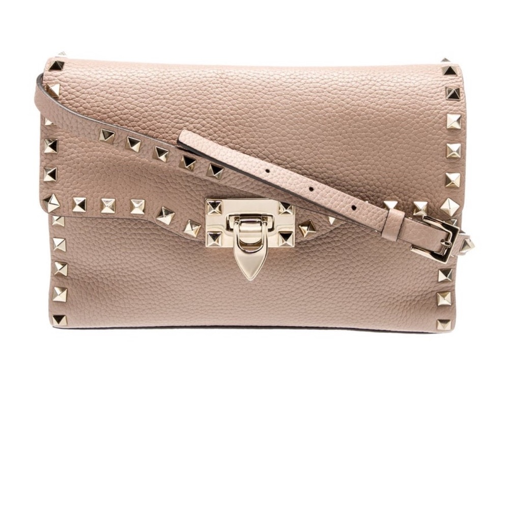 Valentino Beige Studded Leather Shoulder Bag